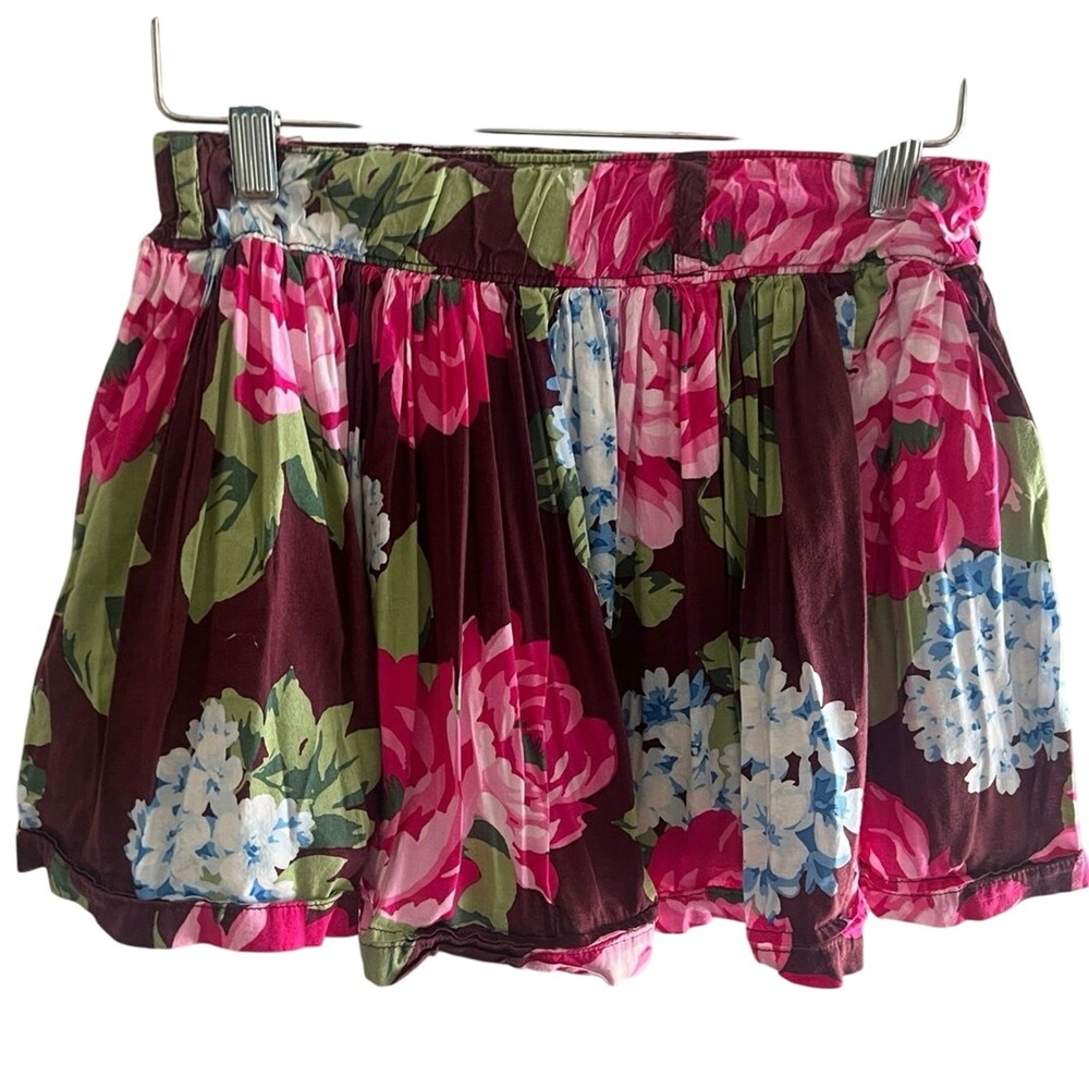 Abercrombie Floral Mini Skirt XS Maroon Pink Peony Boho‎ Y2K Soft Girl Lined